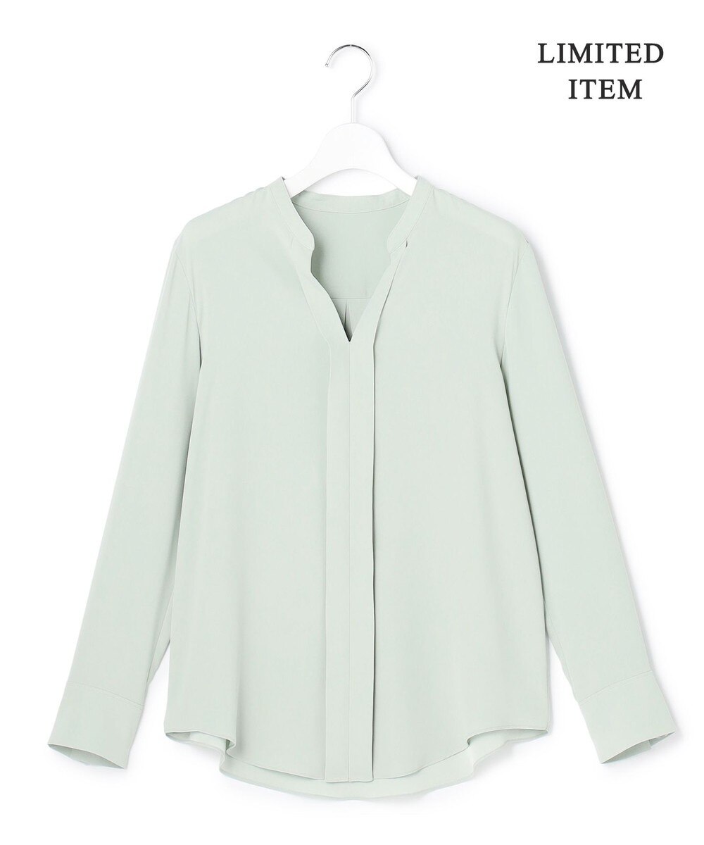 【オンワード】 ICB L（大きいサイズ）>トップス 【新色追加・WEB限定】BackSatinAmunzen キーネックブラウス スモークグリーン XL レディース