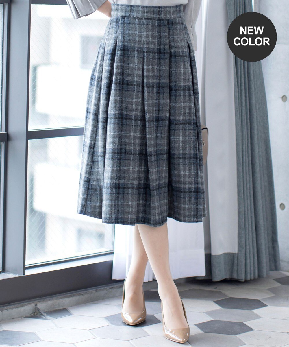 【洗える】大人上品なウール調タックフレアスカート