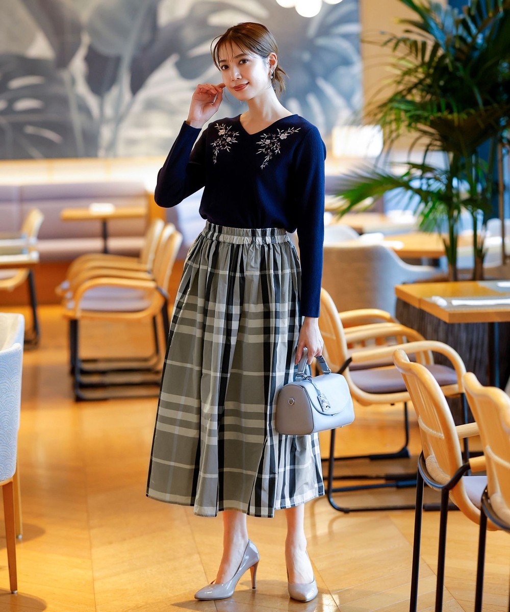 【洗える】メモリータフタチェックスカート