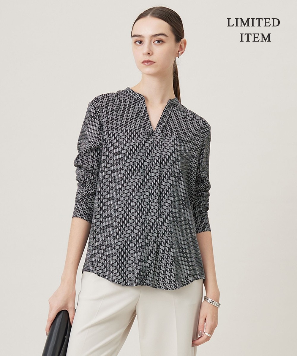 【オンワード】 ICB>トップス 【WEB限定・UVケア・速乾・洗える】BackSatinAmunzen キーネックブラウス ブラック柄 XS レディース 【オンワード】 ICB>トップス 【WEB限定・UVケア・速乾・洗える】BackSatinAmunzen キーネックブラウス ブラック柄 XS レディース