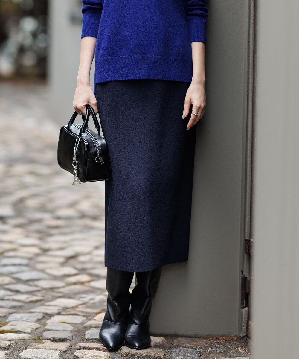 【オンワード】 ICB L（大きいサイズ）>スカート 【洗える】 シンセティックダブルフェイス ニットタイトスカート ネイビー XL レディース