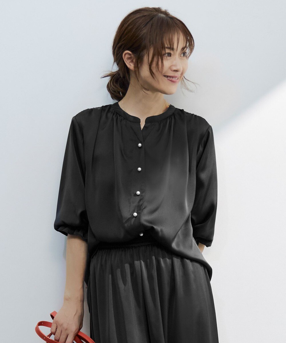 【オンワード】 自由区 S(小さいサイズ)>トップス 【カタログ掲載・WEB & 一部店舗限定・セットアップ対応・洗える】セミブライトサテン ブラウス ブラック 32 レディース 【オンワード】 自由区 S(小さいサイズ)>トップス 【カタログ掲載・WEB & 一部店舗限定・セットアップ対応・洗える】セミブライトサテン ブラウス ブラック 32 レディース