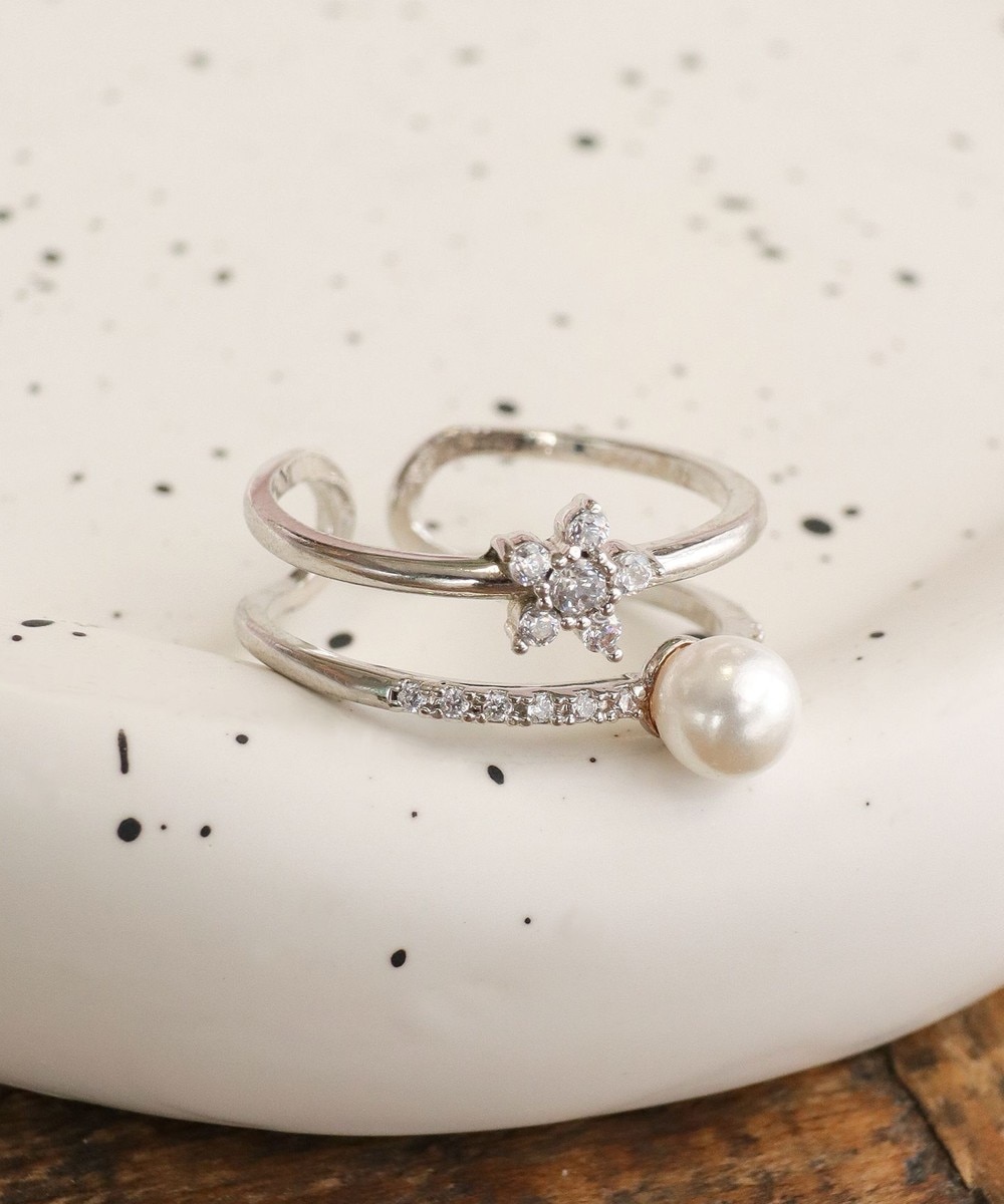 フラワー+パールダブルリング