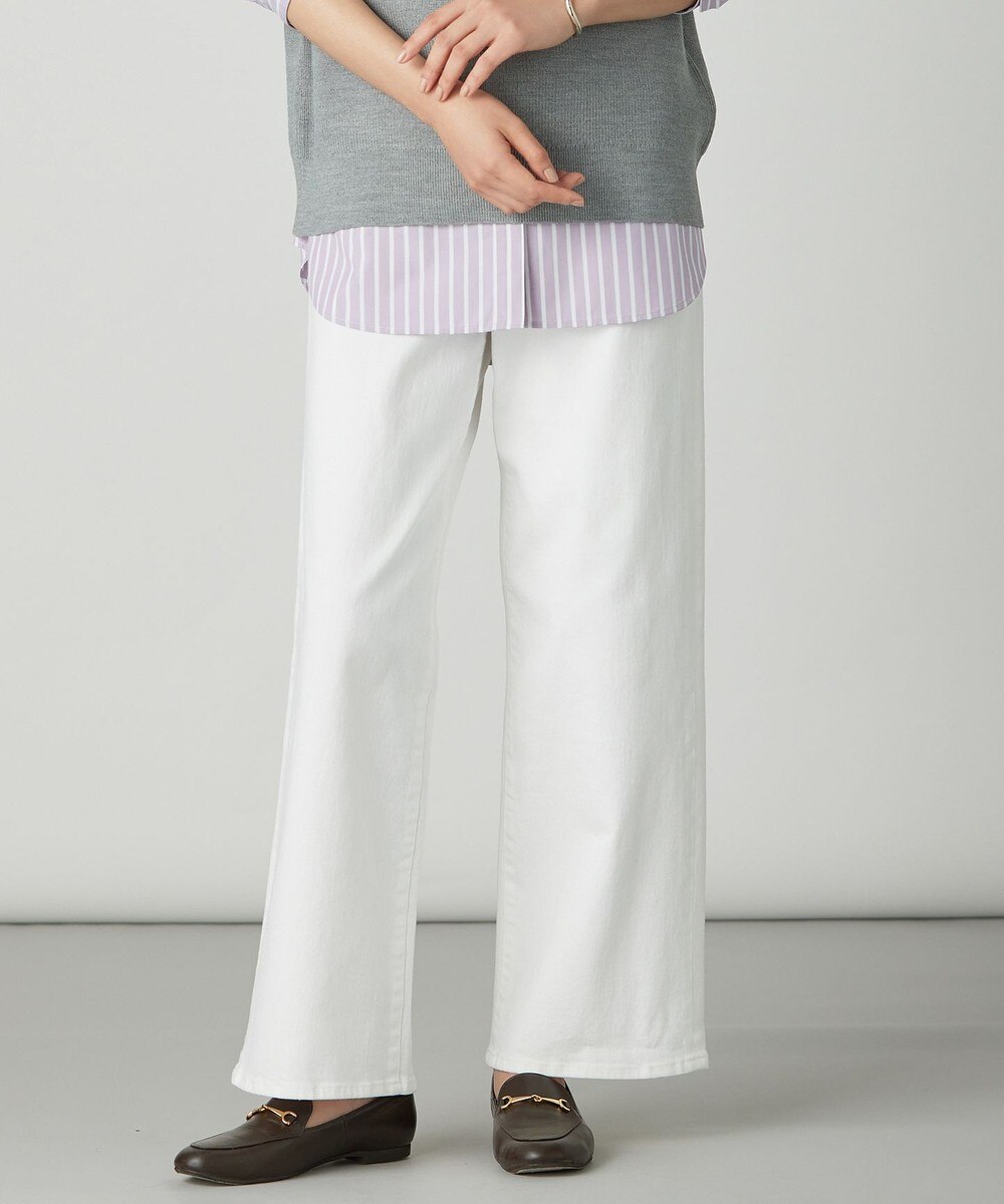 【オンワード】 J.PRESS LADIES>パンツ 【洗える】BASIC STRETCH DENIM ワイド ストレート デニム ホワイト 7 レディース