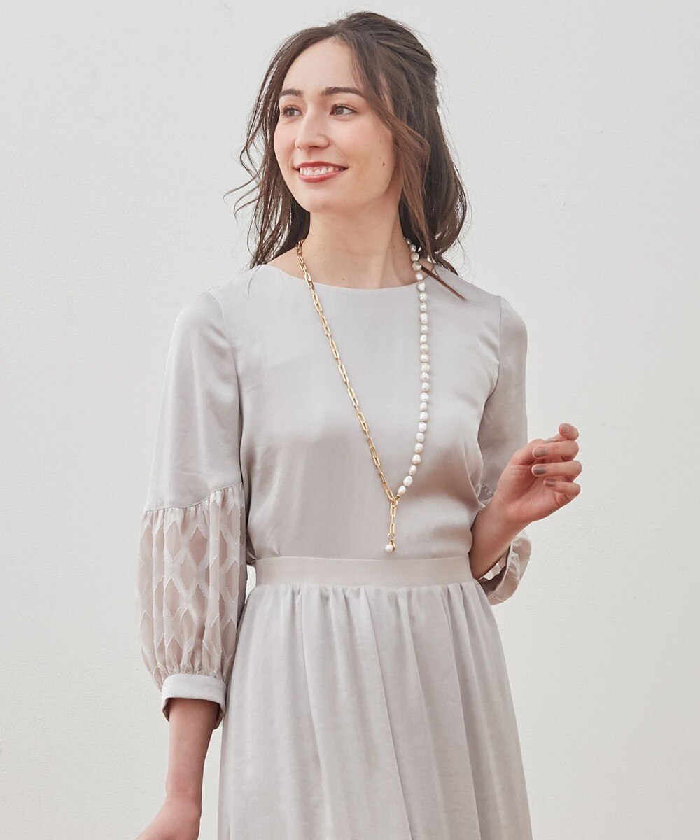 【オンワード】 自由区>トップス 【Sサイズ有】ジオメトリックジャカード ブラウス ネイビー 32 レディース 【送料無料】