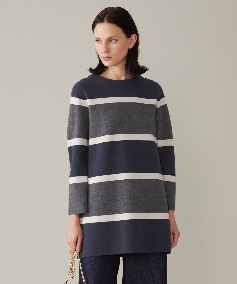 【オンワード】 自由区>トップス 【セットアップ対応・洗える】ウールミラノボーダーチュニック丈 ニット グレー×シャンパンベージュ×ネイビー 38 レディース 【オンワード】 自由区>トップス 【セットアップ対応・洗える】ウールミラノボーダーチュニック丈 ニット グレー×シャンパンベージュ×ネイビー 38 レディース