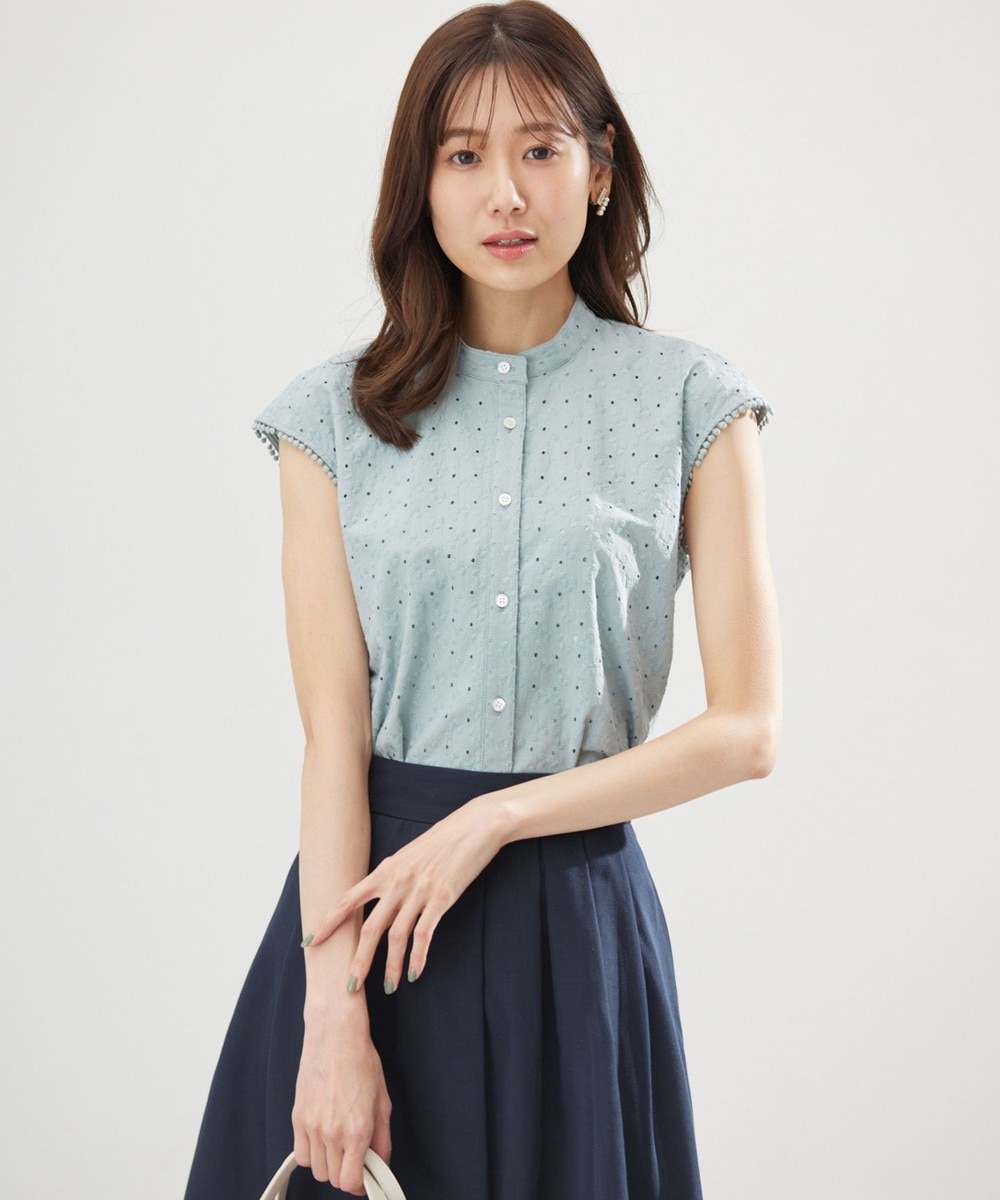 【オンワード】 組曲 L(大きいサイズ)>トップス エンブロイダリーレースノースリーブ ブラウス スモーキーミント 5 レディース 【オンワード】 組曲 L(大きいサイズ)>トップス エンブロイダリーレースノースリーブ ブラウス スモーキーミント 5 レディース