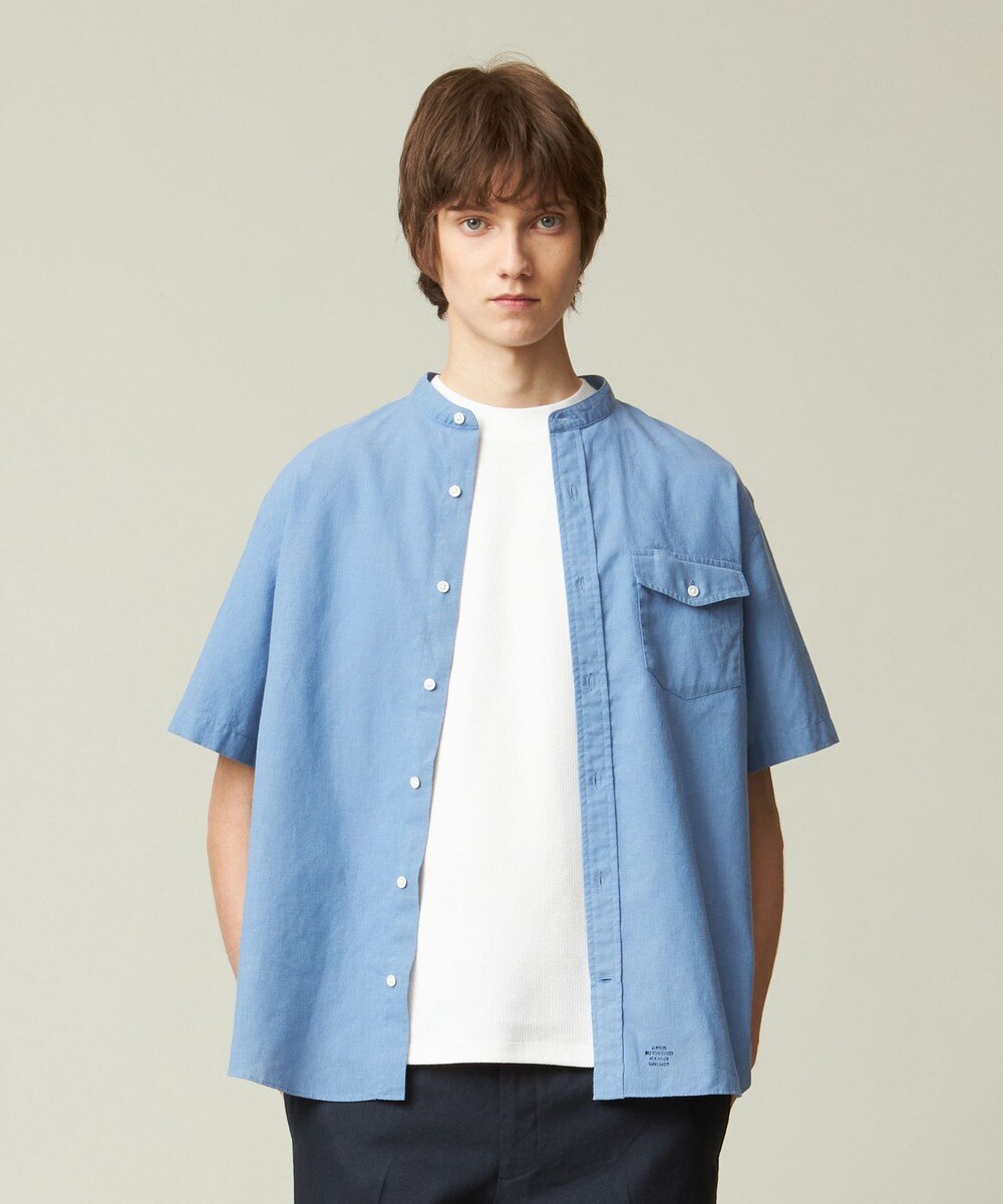 【オンワード】 J.PRESS MEN>トップス 【HYBRID LINEN】 バンドカラーシャツ サックスブルー M メンズ