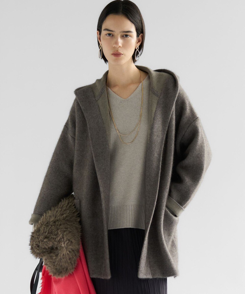 【オンワード】 23区>ジャケット/アウター 【洗える】ラクーンブレンドダブルフェイス フーディー ニットカーディガン ブラウン 38 レディース