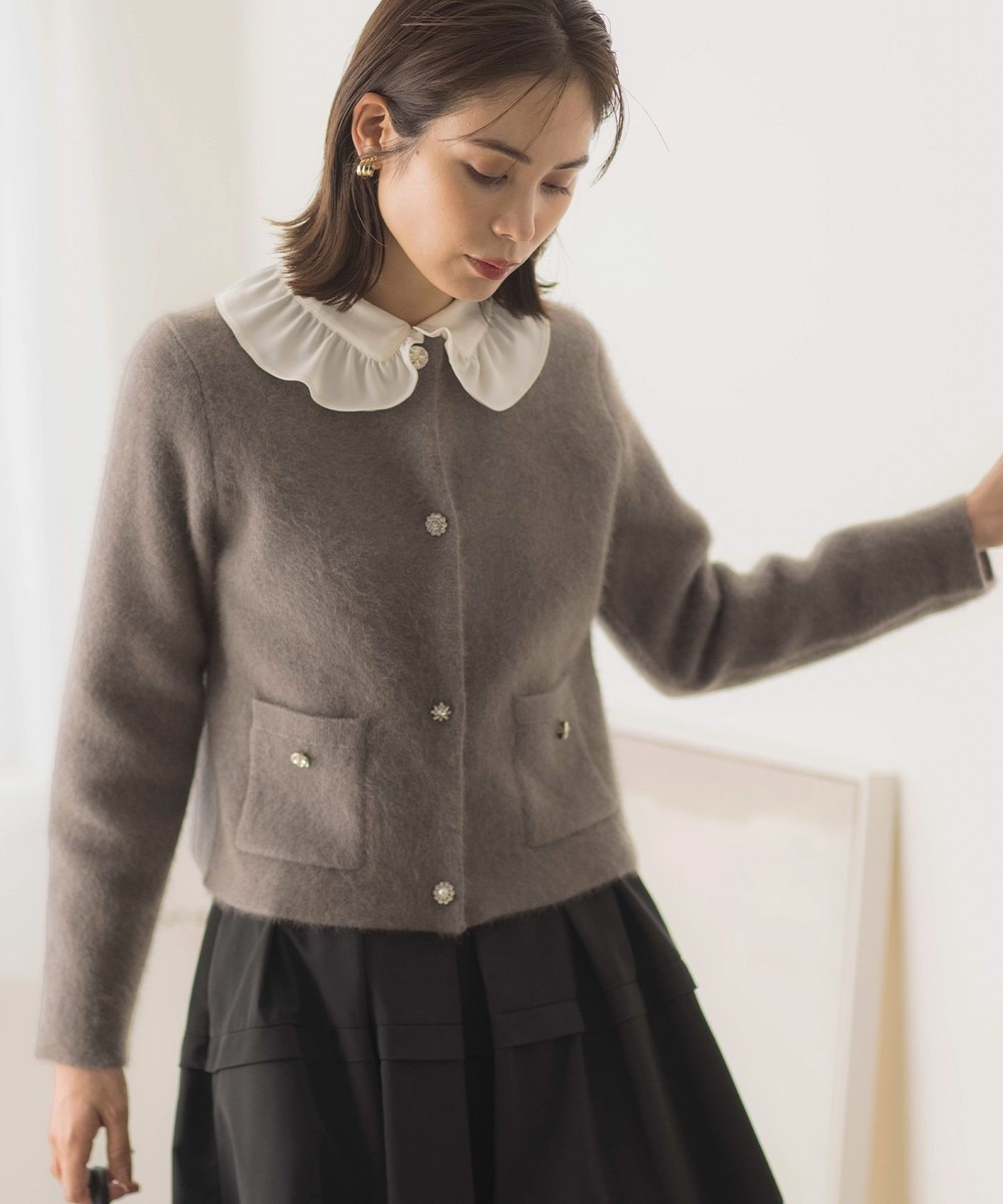 【オンワード】 組曲 L(大きいサイズ)>トップス 【手洗い可】フラッフィーファーニットジャケット ココアブラウン 5 レディース 【オンワード】 組曲 L(大きいサイズ)>トップス 【手洗い可】フラッフィーファーニットジャケット ココアブラウン 5 レディース