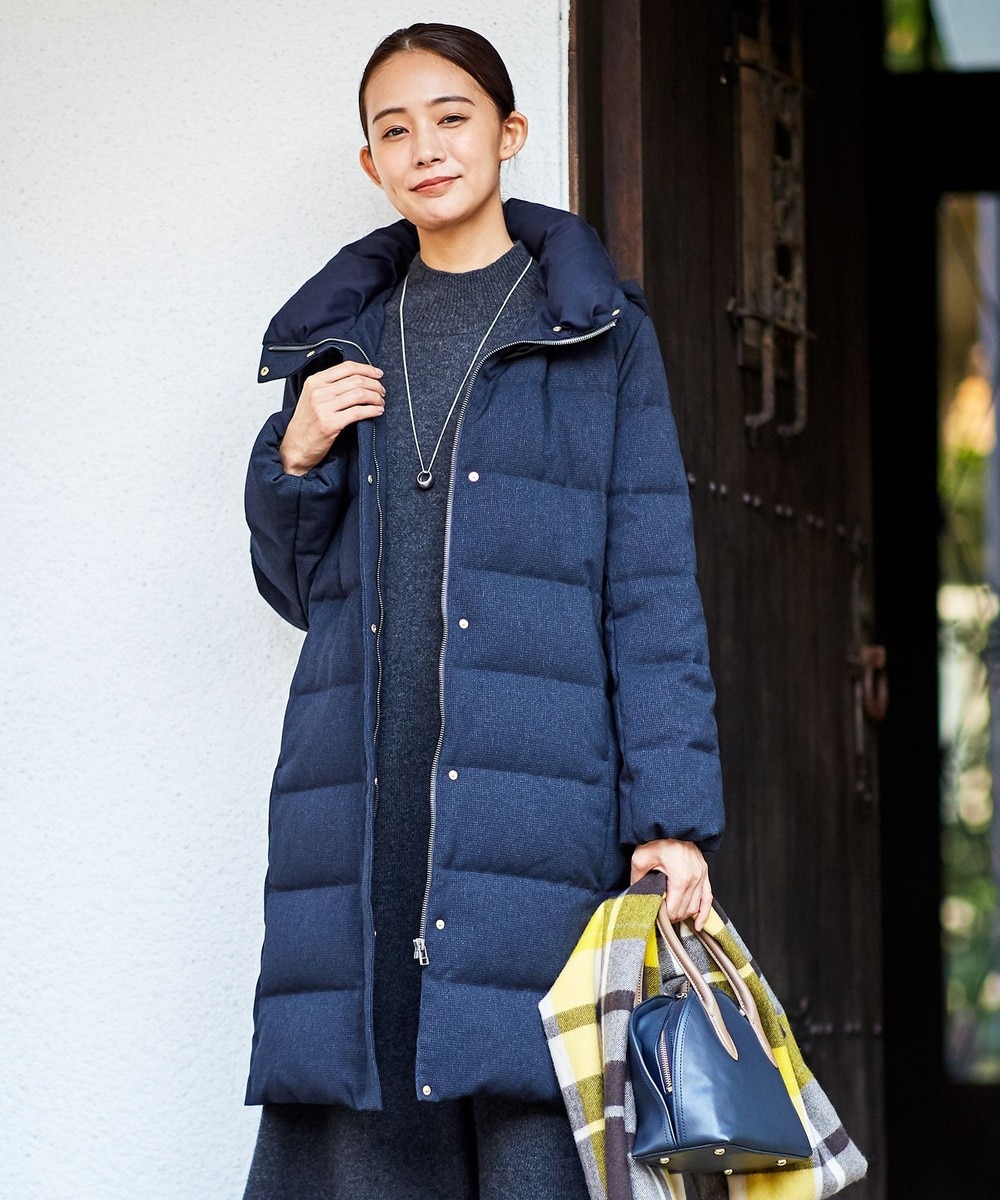 【オンワード】 J.PRESS LADIES>ジャケット/アウター ポリエステル ハウンドトゥース ロング ダウンコート ネイビー 9 レディース 【送料無料】