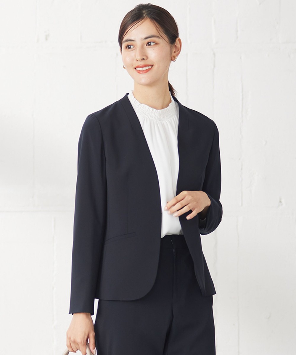【オンワード】 ANY SIS>ジャケット/アウター 【セットアップ可】セレモニーダブルクロス カラーレスジャケット ネイビー 1 レディース 【オンワード】 ANY SIS>ジャケット/アウター 【セットアップ可】セレモニーダブルクロス カラーレスジャケット ネイビー 1 レディース