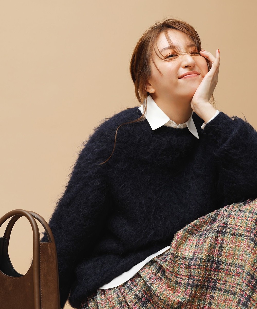 【洗える】アルパカシャギー ロングニット