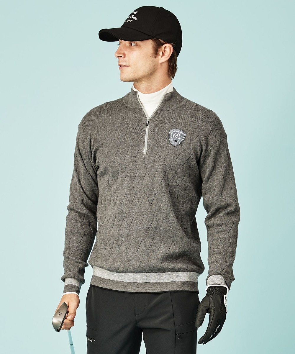 【オンワード】 23区GOLF>トップス 【MEN】【手洗い可】リブアーガイル ハーフジップ ニット ネイビー L メンズ 【送料無料】