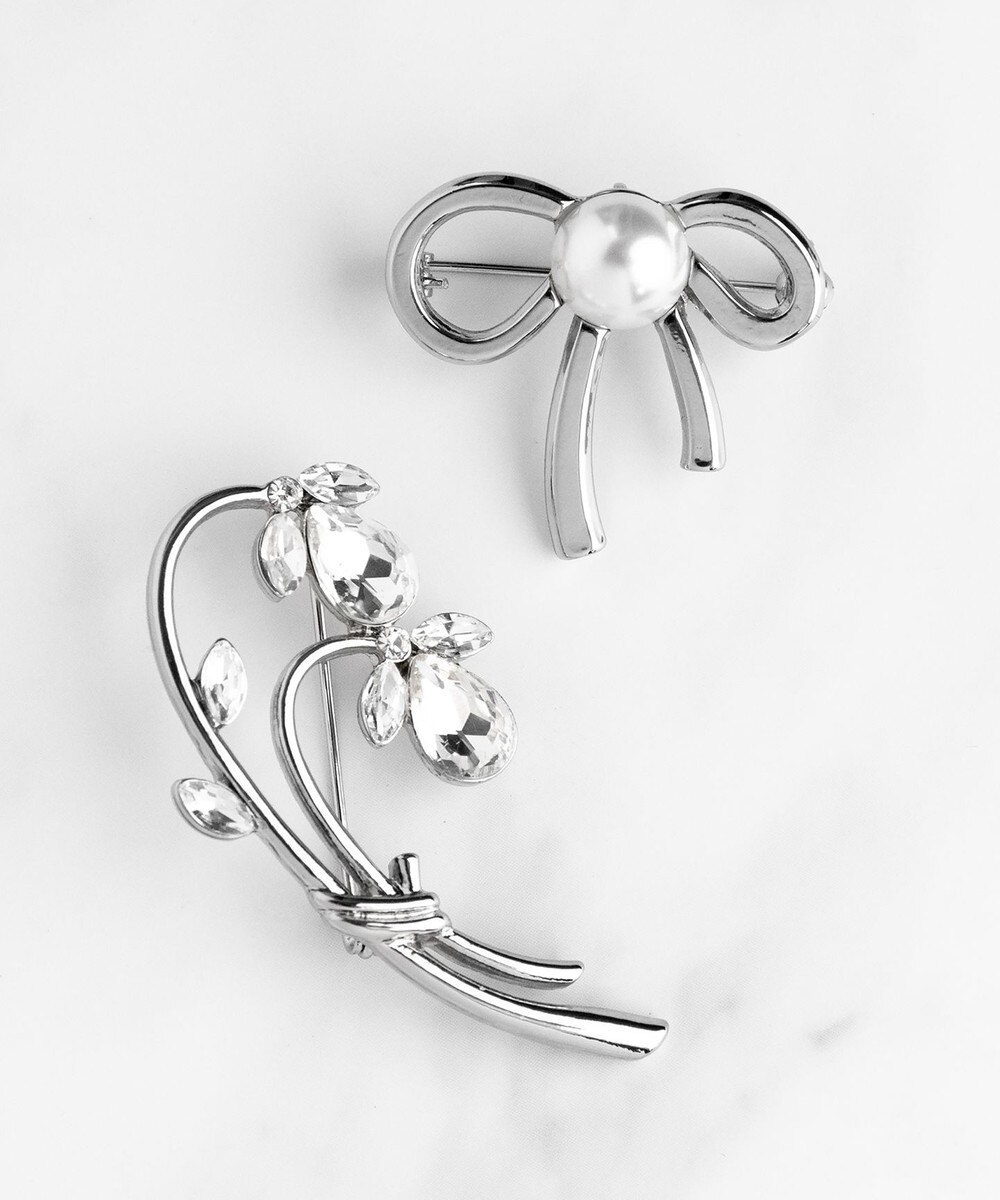 【オンワード】 TOCCA>アクセサリー RIBBON＆FLOWER BROOCH NECKLACE 2セット ブローチネックレス シルバー F レディース