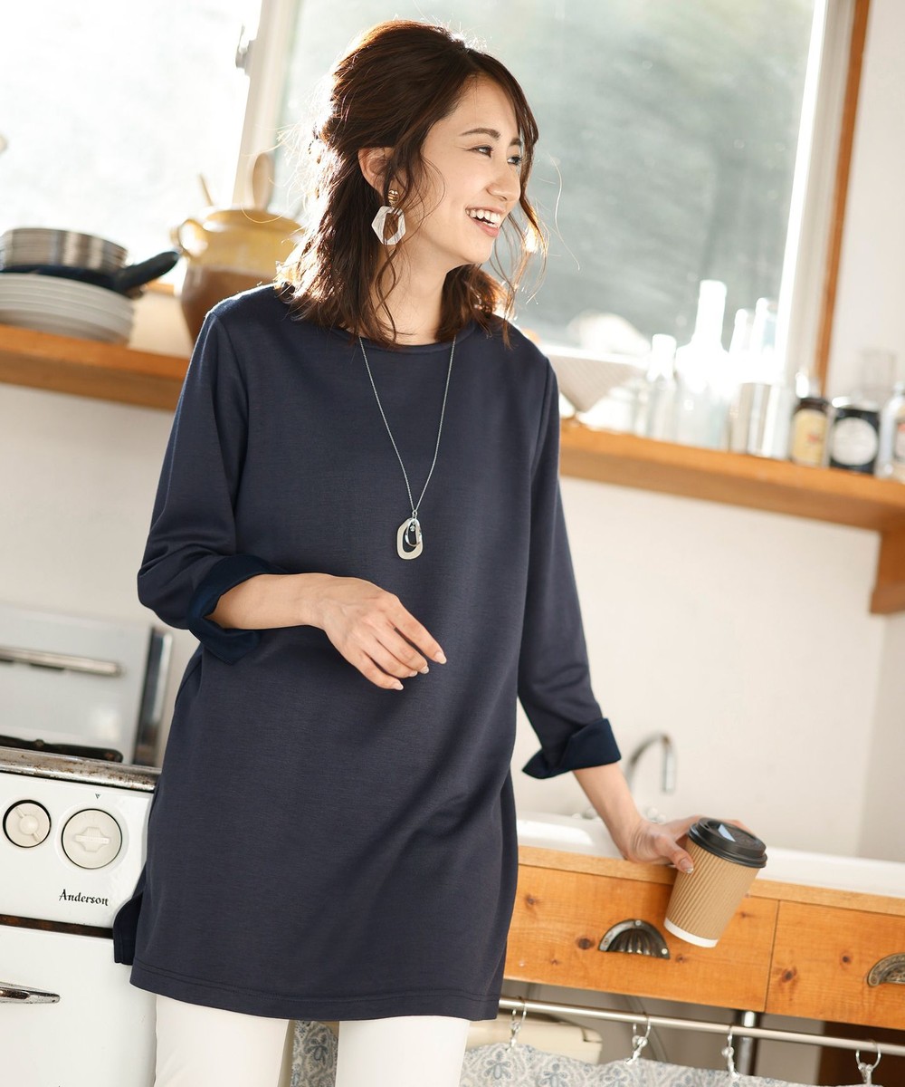 【リラックス】ソフトな風合いが魅力の後ろジップ段ボールニットチュニック