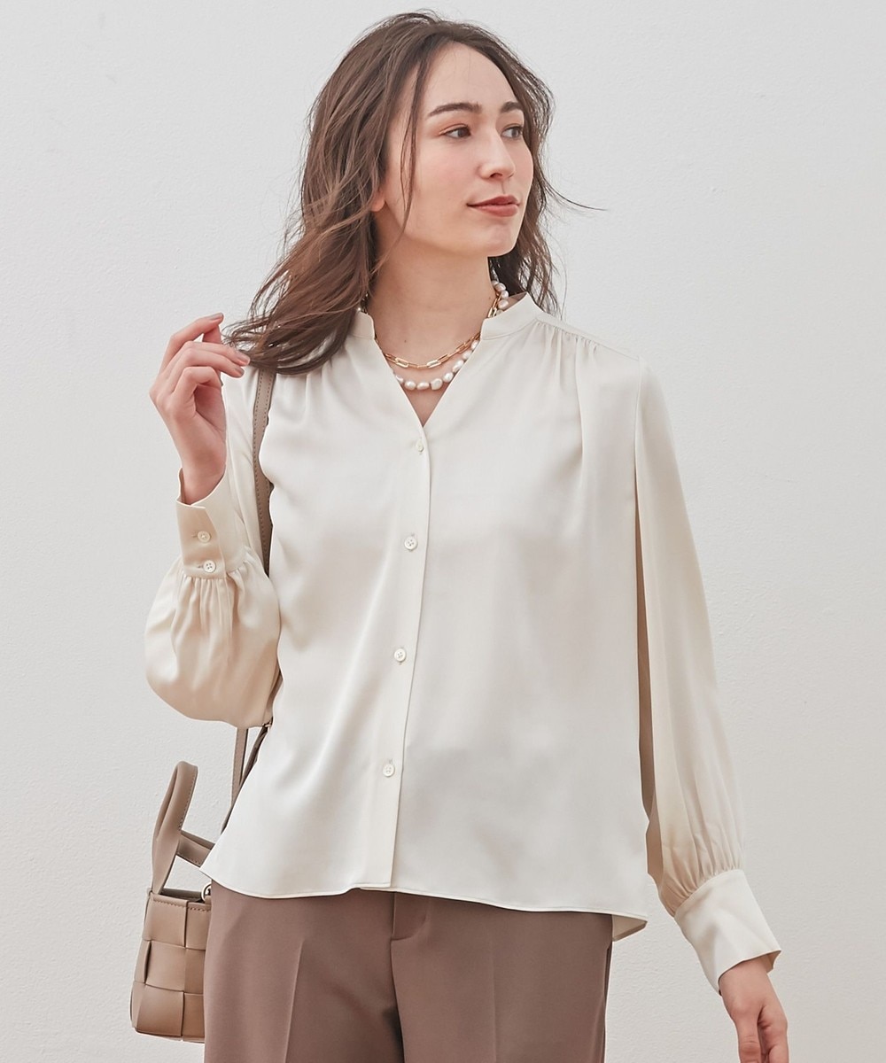 【オンワード】 自由区 L>トップス 【洗える・UVケア・吸放湿性】シルクストレッチ ブラウス アイボリー 44 レディース 【送料無料】