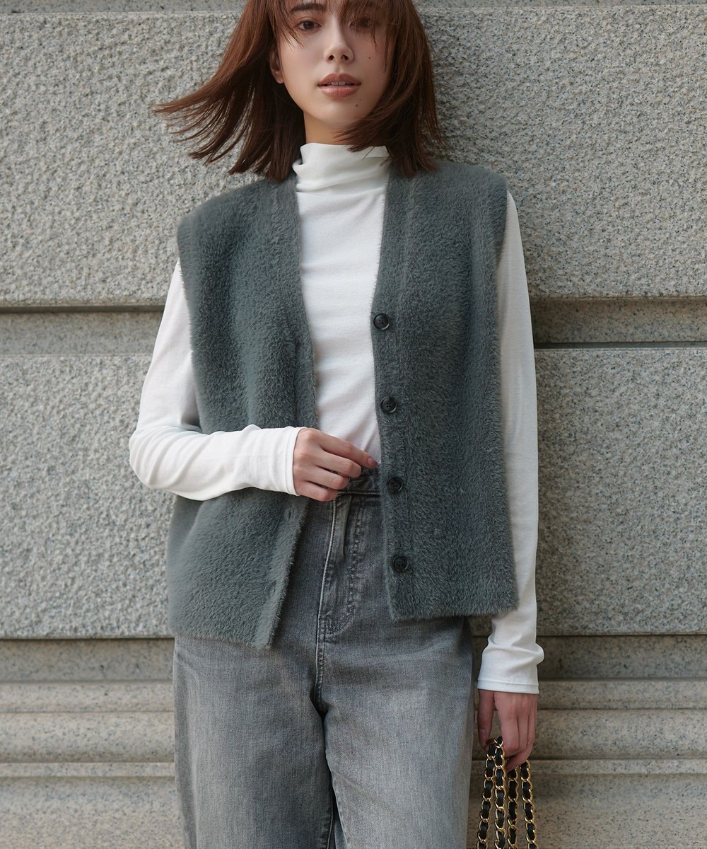 【オンワード】 UNFILO>トップス ナイロンシャギー カーディガン ベスト チャコール S レディース 【オンワード】 UNFILO>トップス ナイロンシャギー カーディガン ベスト チャコール S レディース