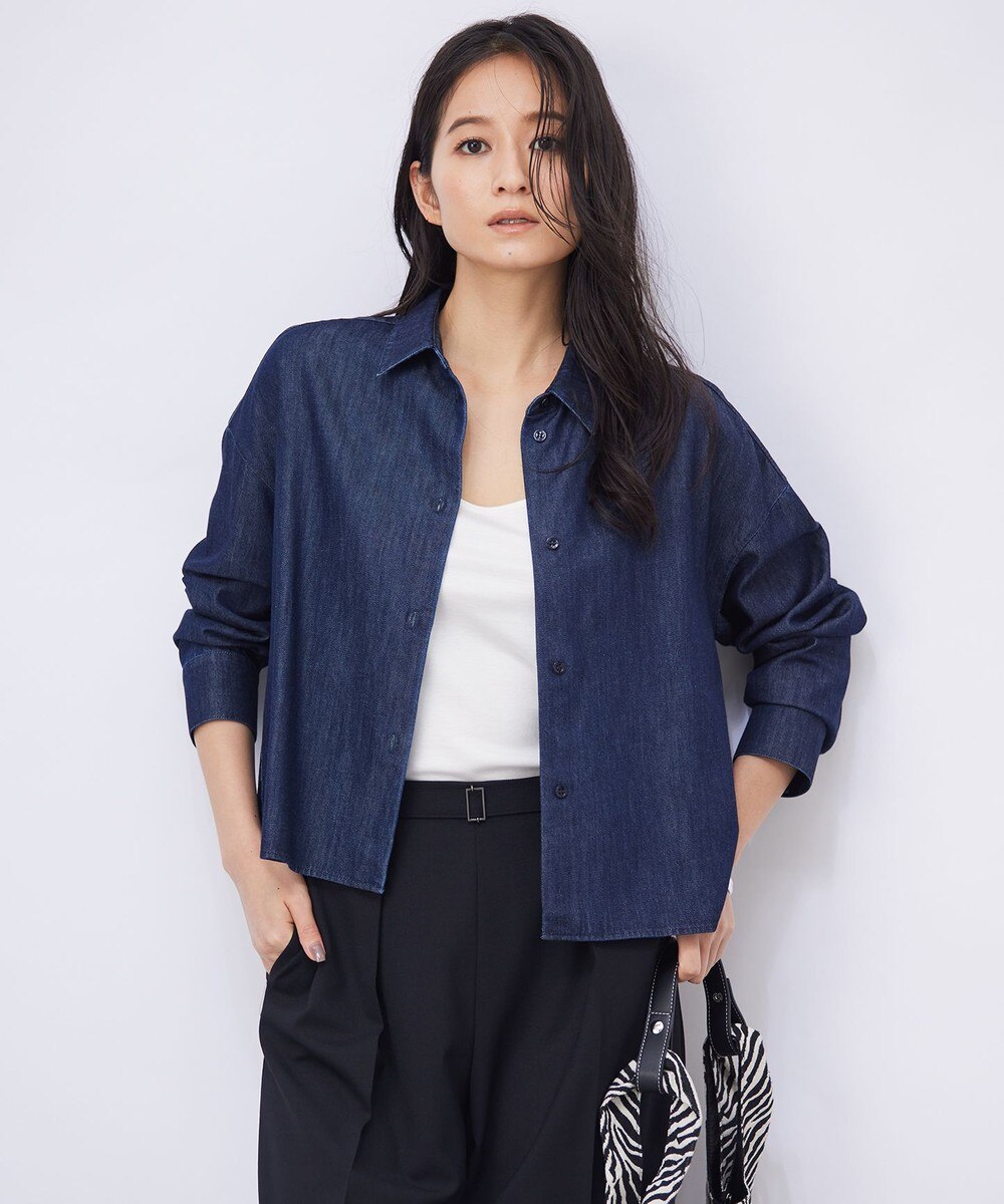 【オンワード】 ICB>トップス 【洗える】コットンリヨセルデニム クロップドシャツ インディゴ 4 レディース 【オンワード】 ICB>トップス 【洗える】コットンリヨセルデニム クロップドシャツ インディゴ 4 レディース