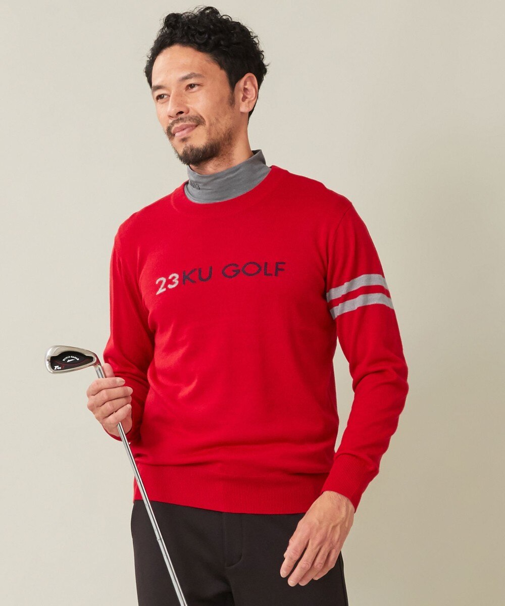 【オンワード】 23区GOLF>トップス 【MEN】【ウォッシャブル】ウールブレンド ロゴニット レッド M メンズ