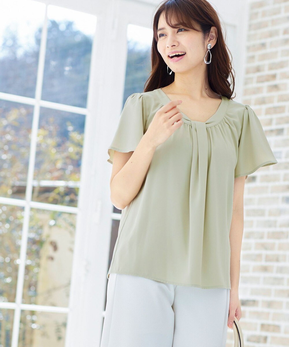 【洗える】大人フェミニンなボウタイ風フレア袖ブラウス