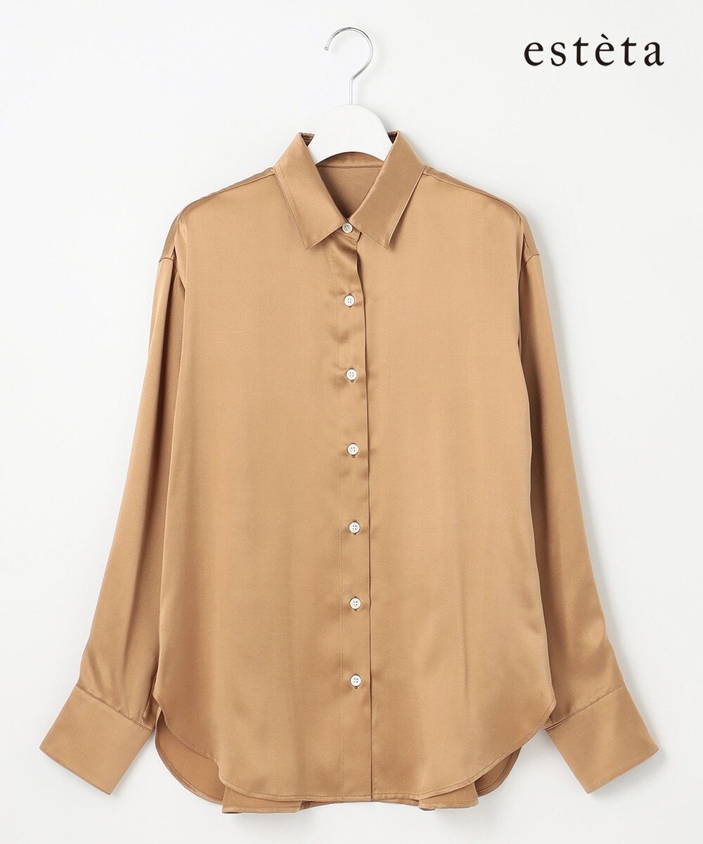 【オンワード】 23区 L（大きいサイズ）>トップス 【エステータ】シルクサテン シャツ キャメル 44 レディース
