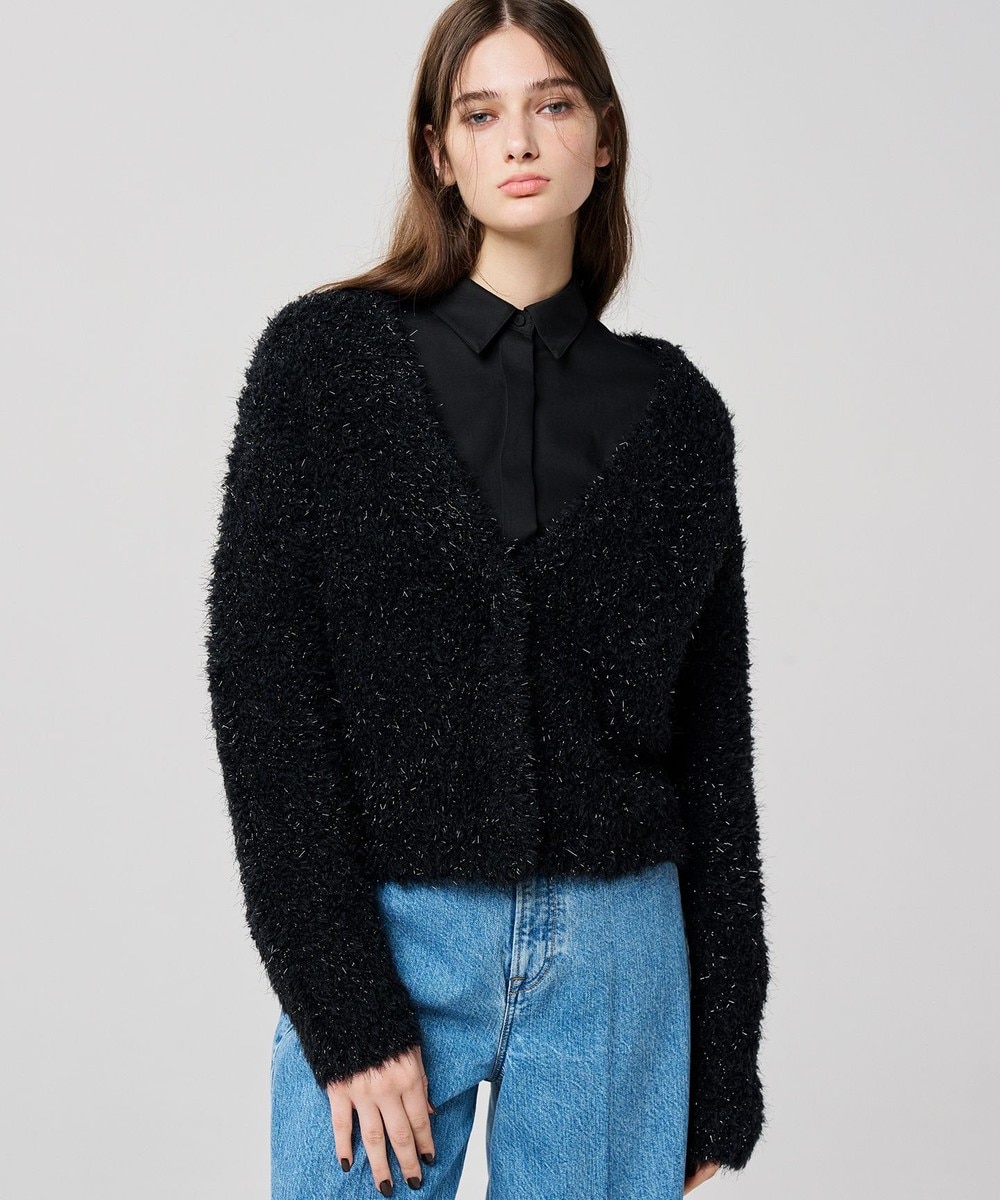 【オンワード】 uncrave>トップス 【手洗い可】ヘアリー ラメ ニット ショート カーディガン(uncrave WHITE) メタルブラック 2 レディース 【オンワード】 uncrave>トップス 【手洗い可】ヘアリー ラメ ニット ショート カーディガン(uncrave WHITE) メタルブラック 2 レディース