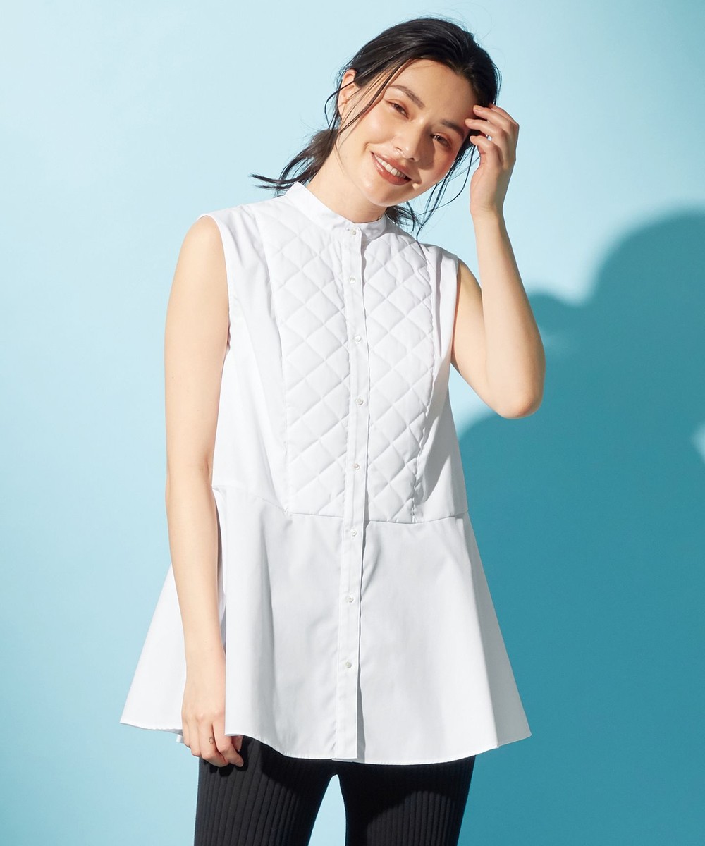 【オンワード】 #Newans>トップス 【大好評につき素材をアップデートし再登場!】キルティングフロントシャツ ホワイト 0 レディース 【送料無料】