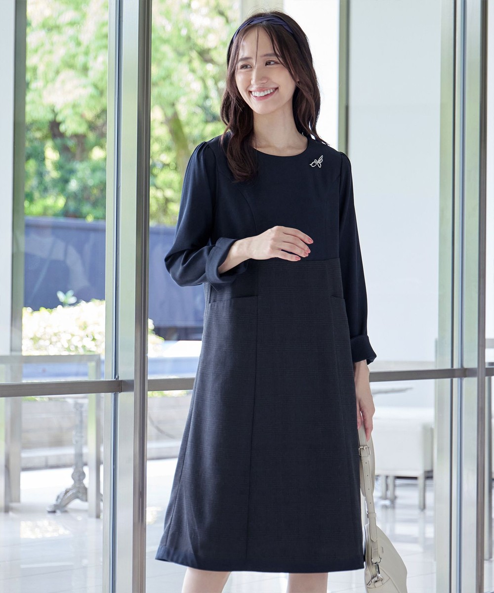 【洗える】チェックコンビエンパイアワンピース