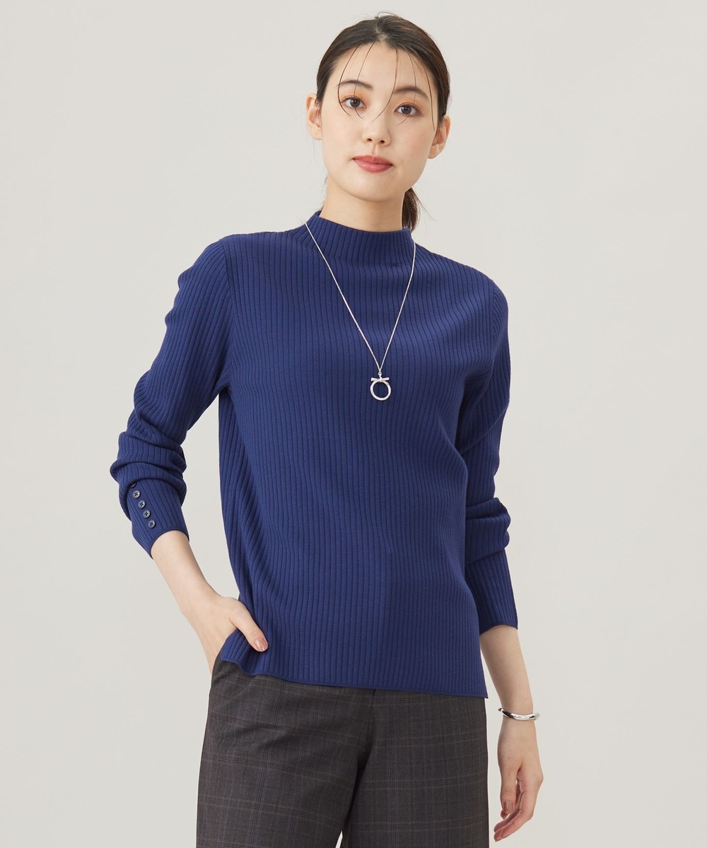 【オンワード】 J.PRESS LADIES L（大きいサイズ）>トップス 針抜きフライス リブ ボトルネック カットソー ブルー T15 レディース