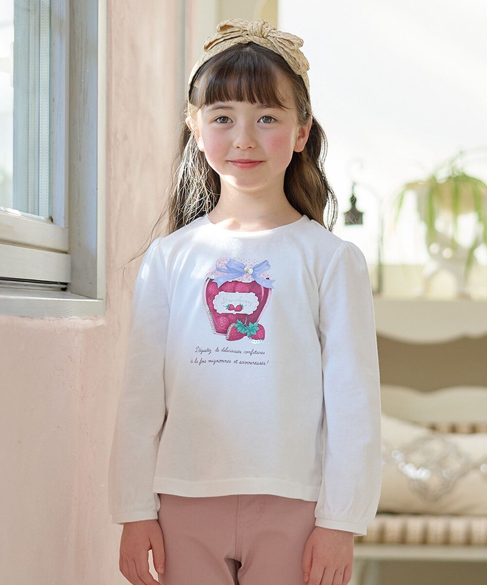 【オンワード】 any FAM KIDS>トップス 【チェリーベリーシリーズ】フルーツジャム 長袖 Tシャツ オフホワイト×イチゴジャム 100 キッズ