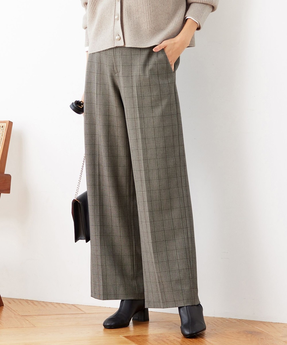 【オンワード】 自由区>パンツ 【撥水加工・洗える】TRギャバ裏起毛チェック柄ワイド パンツ ブラウンチェック 36 レディース 【オンワード】 自由区>パンツ 【撥水加工・洗える】TRギャバ裏起毛チェック柄ワイド パンツ ブラウンチェック 36 レディース