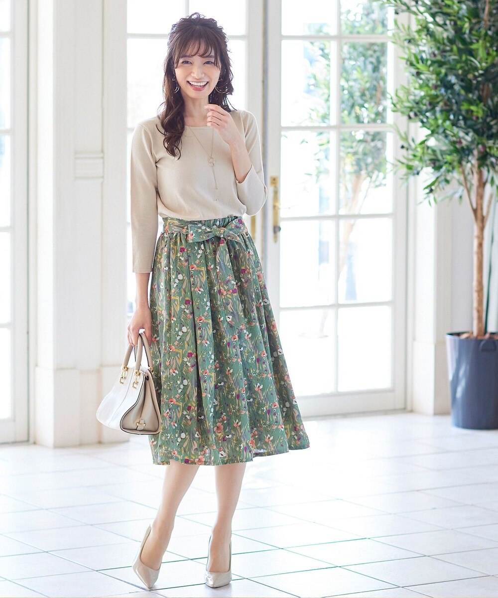 【洗える】異素材を組み合わせた花柄ドッキングワンピース