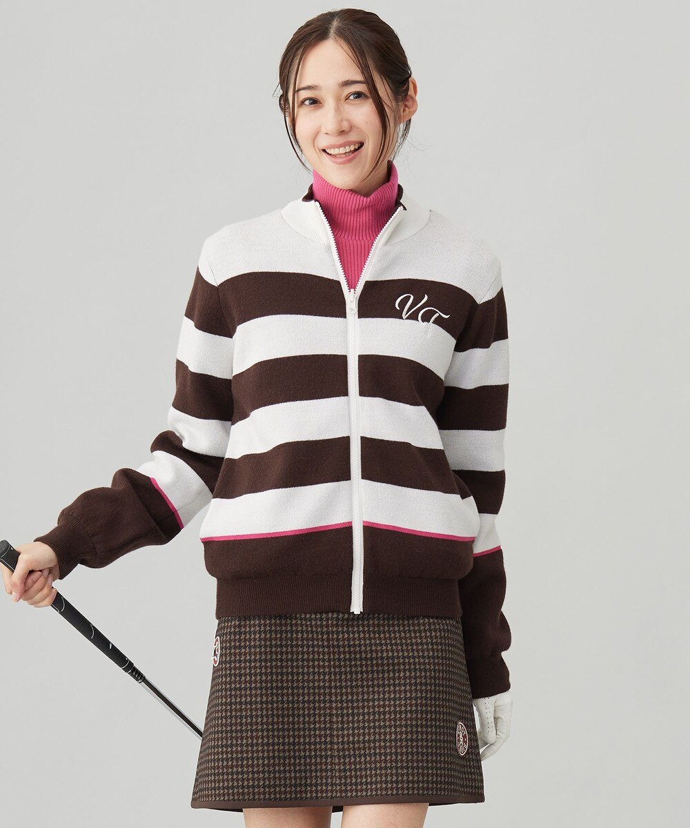 【オンワード】 23区GOLF>ジャケット/アウター 【WOMEN】リバーシブルニットブルゾン ダークブラウン 2 レディース