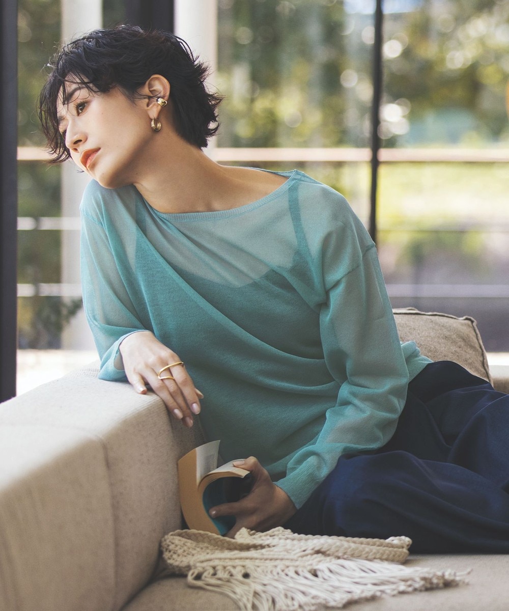 【オンワード】 #Newans>トップス 【新色登場!】洗える / シアーニットプルオーバー アイボリー 1 レディース 【送料無料】