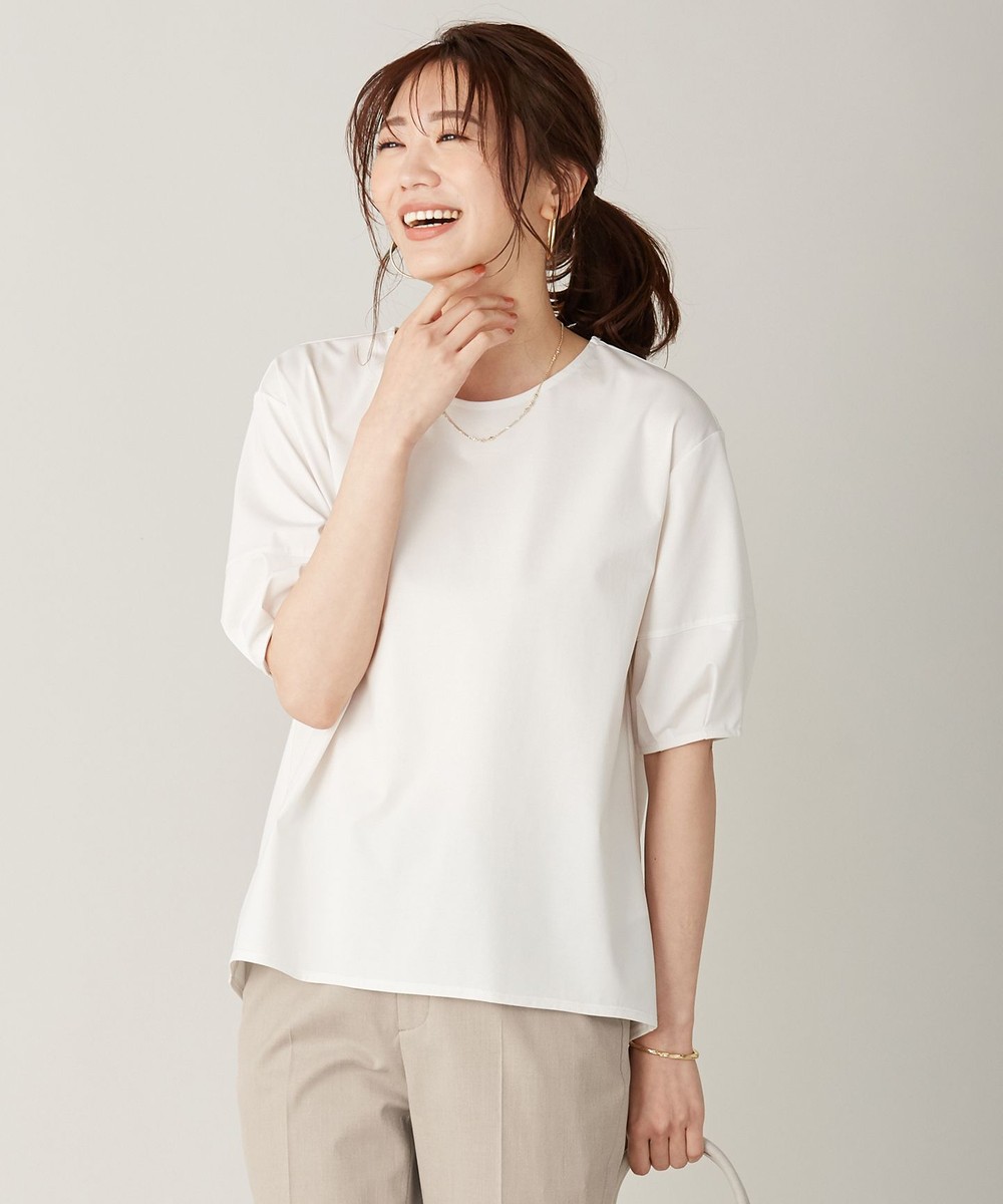 【オンワード】 J.PRESS LADIES L>トップス 【消臭機能付き】プレーティングジャージー ボリュームスリーブ カットソー アイボリー T15 レディース 【送料無料】