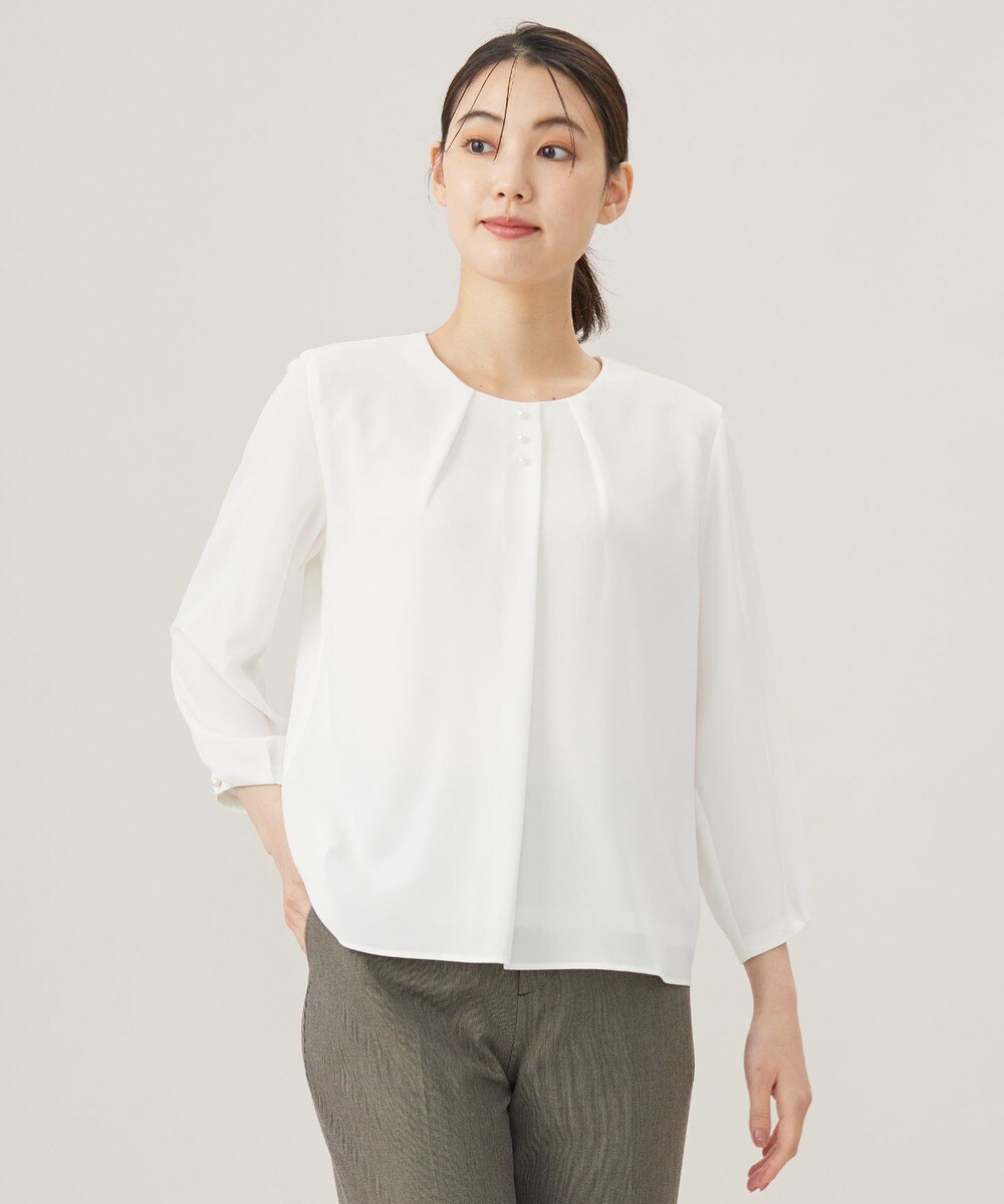 【オンワード】 J.PRESS LADIES L（大きいサイズ）>トップス ストレッチジョーゼット カットソー ホワイト T13 レディース