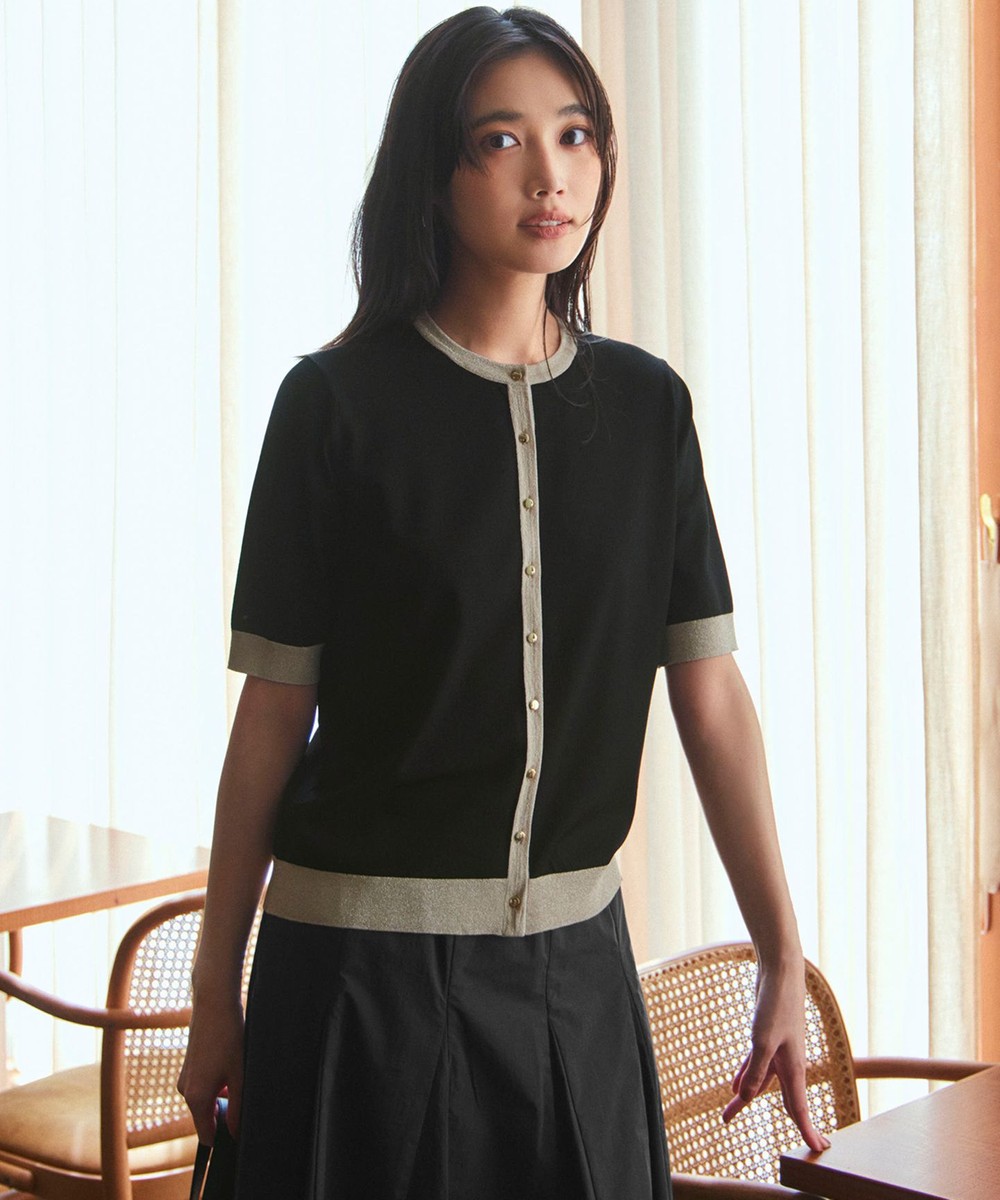 【オンワード】 23区 L(大きいサイズ)>トップス 【WEB & 一部店舗限定/洗える】レーヨンポリエステルストレッチ 半袖 カーディガン ブラック×ベージュラメ 44 レディース 【オンワード】 23区 L(大きいサイズ)>トップス 【WEB & 一部店舗限定/洗える】レーヨンポリエステルストレッチ 半袖 カーディガン ブラック×ベージュラメ 44 レディース