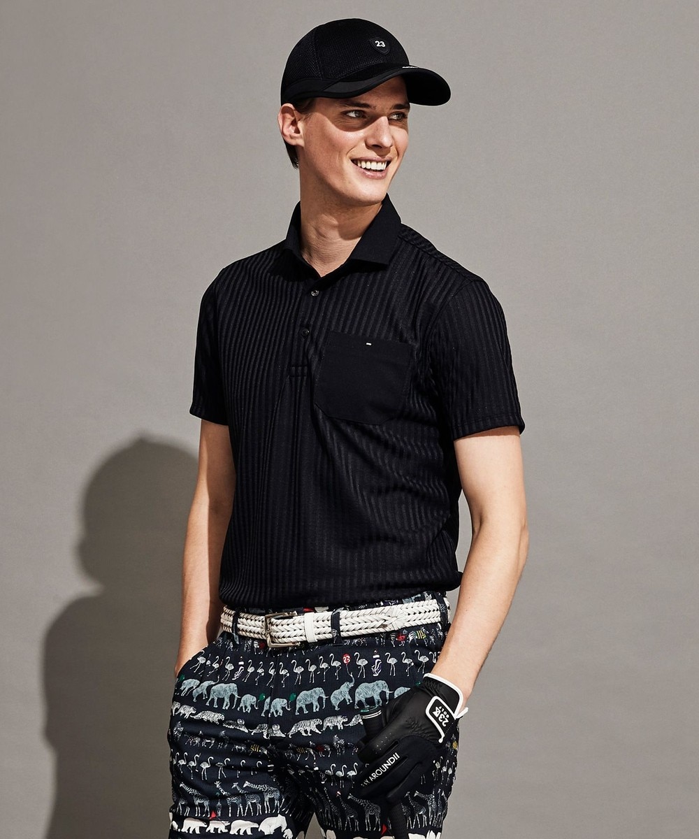 【オンワード】 23区GOLF>トップス 【MEN】【吸汗速乾/日本製】ポリエステルサッカーシャツ ブラック L メンズ 【送料無料】