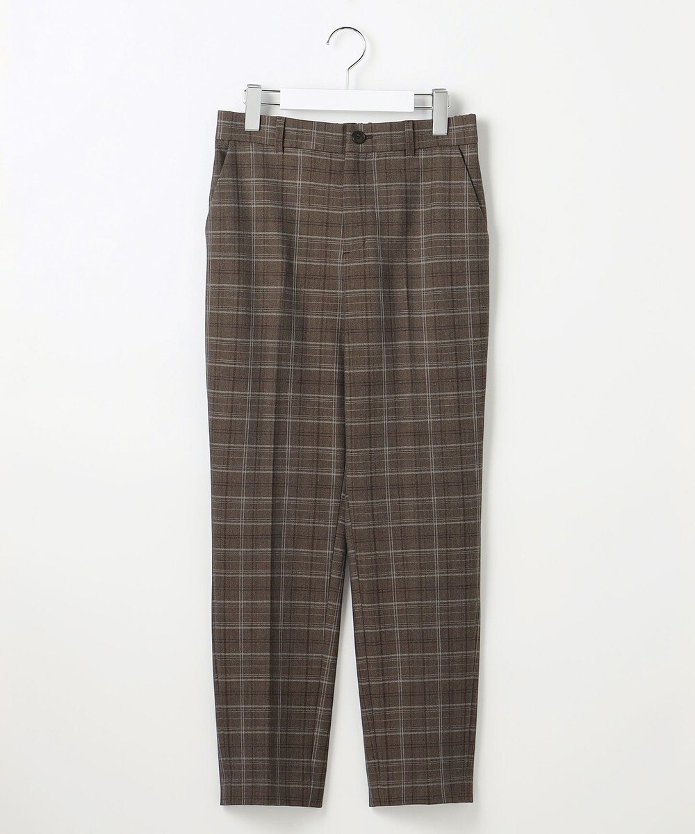 【オンワード】 自由区>パンツ TRギャバ裏起毛チェック柄テーパード パンツ ブラウン 40 レディース