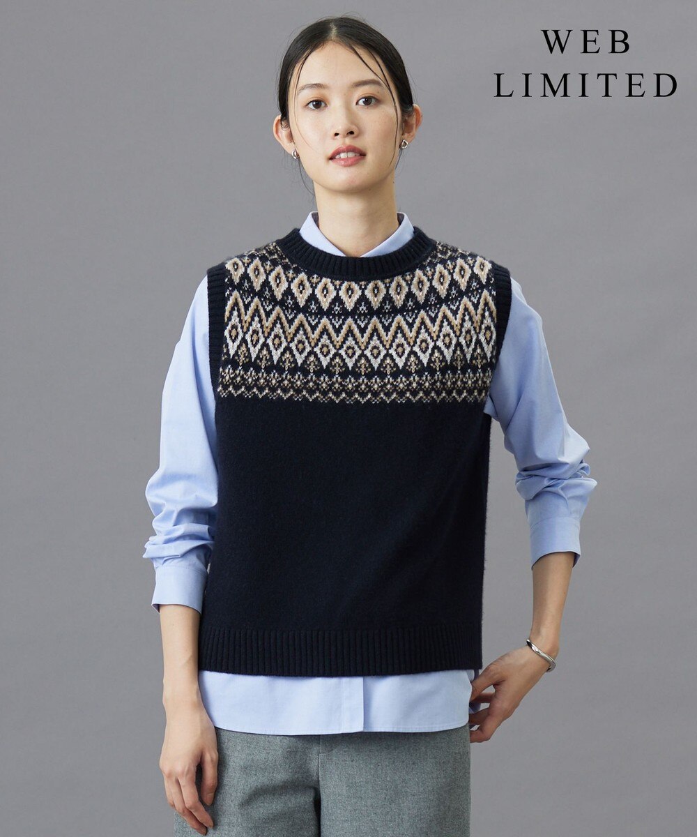 【オンワード】 J.PRESS LADIES L（大きいサイズ）>トップス 【WEB限定・洗える】FAIR ISLE ニットベスト 【WEB限定】ネイビー T15 レディース