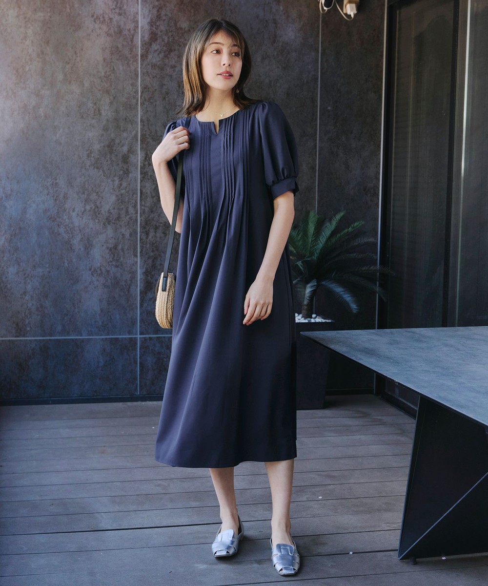 【洗える】ボリュームパフスリーブピンタックワンピース
