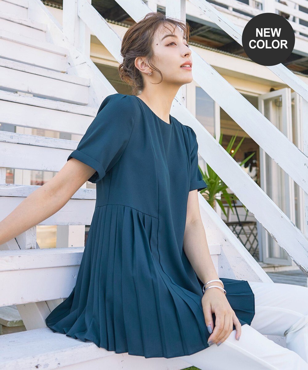 【新色追加・洗える】サイドプリーツチュニックブラウス