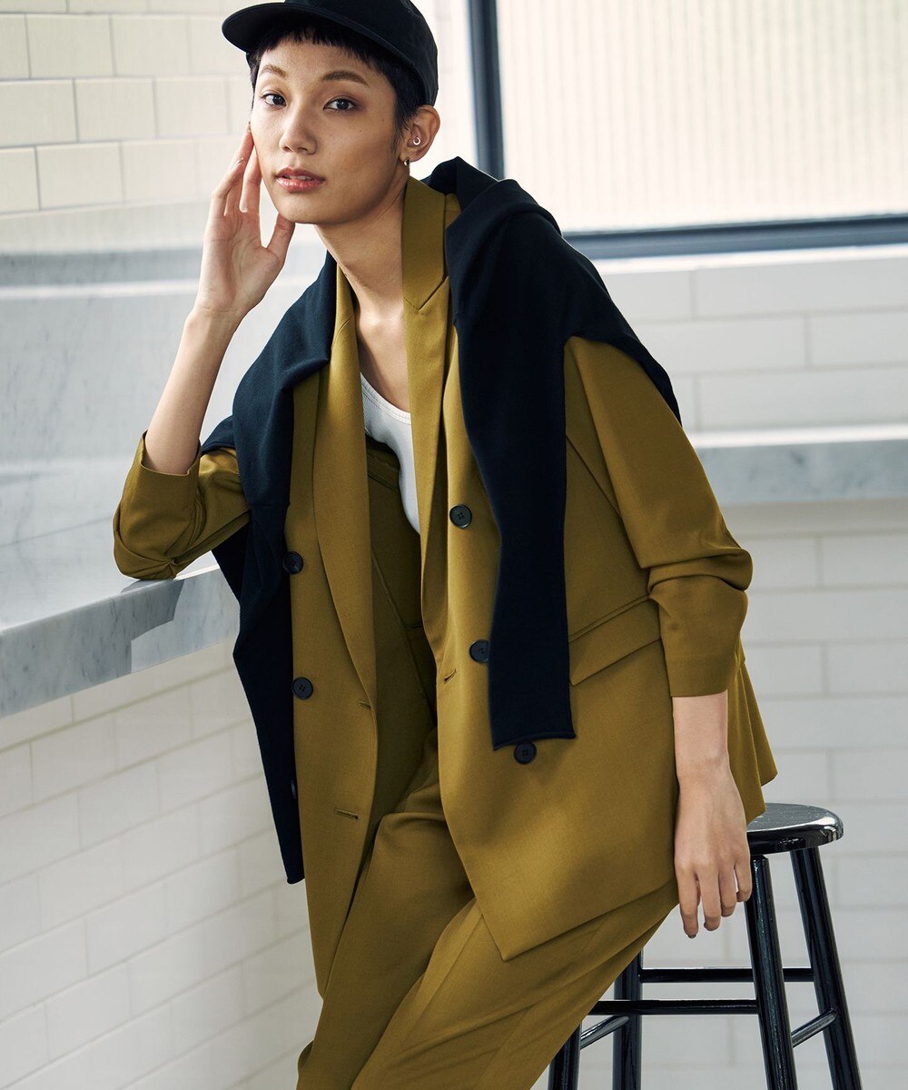 【オンワード】 ICB L>ジャケット/アウター 【新色追加・マガジン掲載】ウールストレッチツイル ダブル前ジャケット(番号CG26) アイボリー 44 レディース 【送料無料】