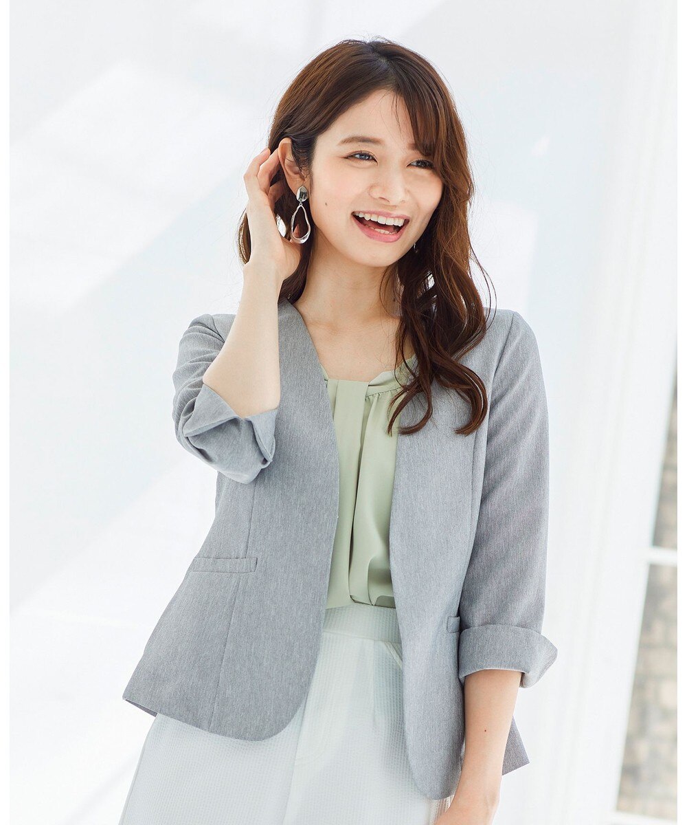 【洗える】シャンブレー調 微光沢カラーレスジャケット