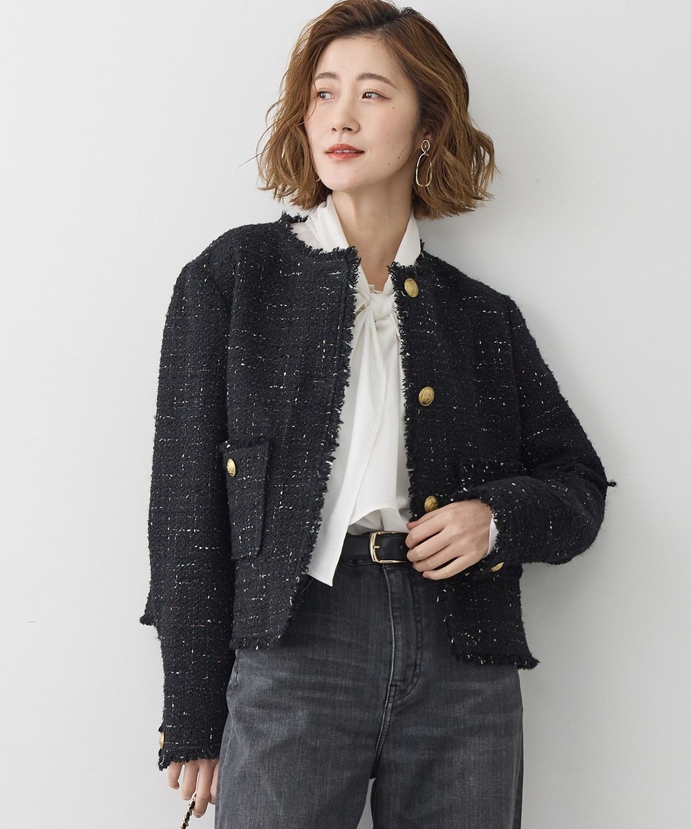 【オンワード】 23区 L(大きいサイズ)>ジャケット/アウター 【先行予約】GIOLICAツイード ノーカラー ボタン ジャケット ブラックミックス 48 レディース 【オンワード】 23区 L(大きいサイズ)>ジャケット/アウター 【先行予約】GIOLICAツイード ノーカラー ボタン ジャケット ブラックミックス 48 レディース