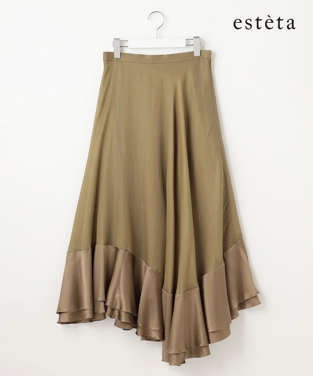 【オンワード】 23区 L（大きいサイズ）>スカート 【エステータ】ドレープサテン フレアスカート カーキ 44 レディース