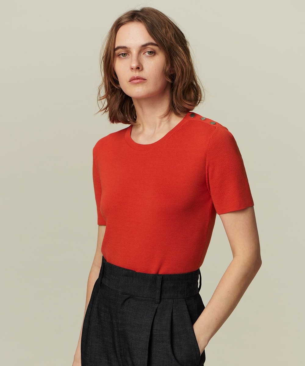 【オンワード】 uncrave>トップス コットンシルク 半袖ニット ホワイト×ブラック 1 レディース 【送料無料】