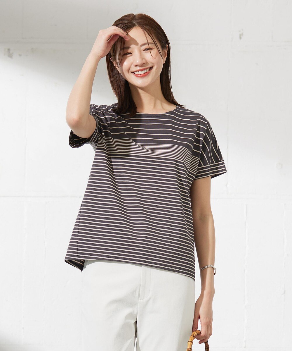 【オンワード】 J.PRESS LADIES L>トップス パネルボーダー ドルマンスリーブ カットソー グレー T15 レディース 【送料当社負担】