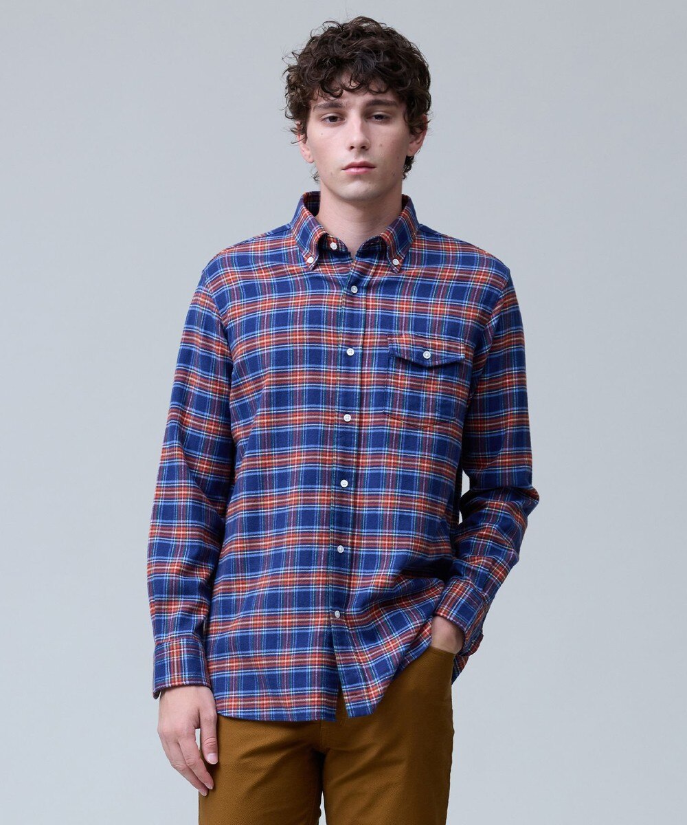 【オンワード】 J.PRESS MEN>トップス テンセルミックスコットンネルシャツ / B.D. ネイビー XL メンズ